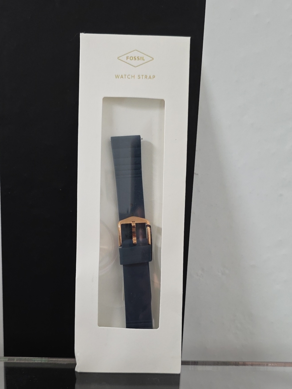 Fossil Navy Silicone Watch Strap with Rose Gold Buckle